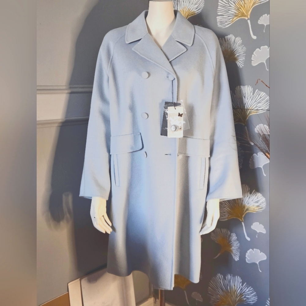 Elegant NWT Max Mara Weekend  Double- Breasted Wool Mid Coat Blue Fall/Winter 14